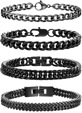 Armband Mäns Silver Bracelet 4 Stycken Guld Svart Rostfritt Stål Kubansk Armband 19cm / 21cm / 23cm Längd Graduation Födelsedagsgåvor