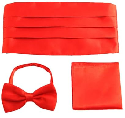 Kummerbund-Set für Herren, Einstecktuch, Fliege, Smoking, Hochzeit, breiter Gürtel, zeremonieller Gürtel, rot, Einheitsgröße