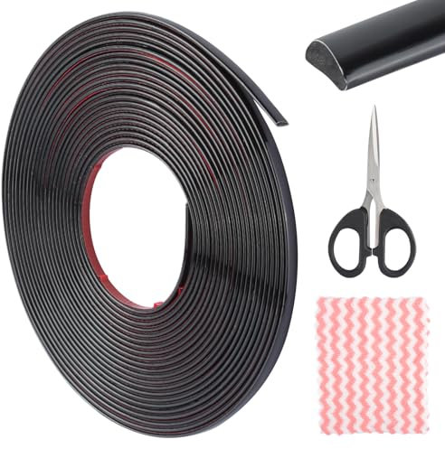 Bordo flessibile per piastrelle, con forbici e panno per la pulizia, rivestimento in PVC nero lucido, per bordi di piastrelle, soffitti, paraschizzi (8 mm x 10 m)