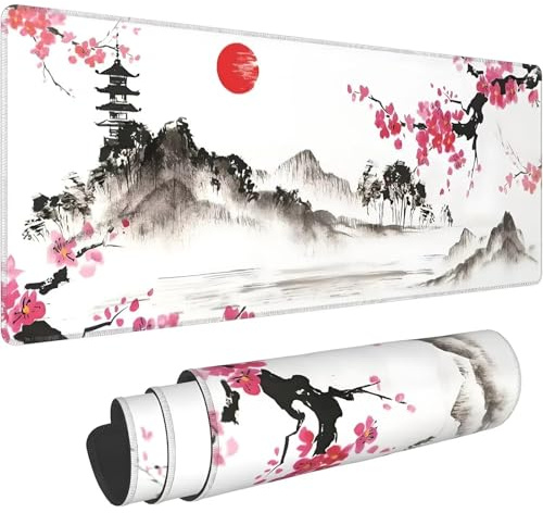 Japanische Tuschemalerei Gaming Mauspad,1200x600x2mm XXL Verlängertes Große Mauspad,Schreibtischunterlage mit Rutschfester Gummibasis,Mauspad für PC,Schreibtisch Pad für Zuhause und Büro