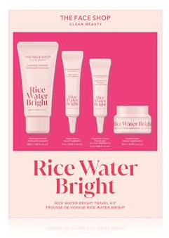 The Face Shop Rice Water Bright Travel Kit, Korean Skin Care Set with Ceramide, Gift Set - Gentle Face Wash & Vegan Skin Care (Serum, Cream, Eye Cream), Hydrating for Dry Skin, Daily Face Moisturizer