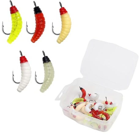 Ximimark 30pcs/Box Artificial Maggot Fly Fishing Bait, Simulation Wet Trout Worm Bait Hook, Fishing Tackle