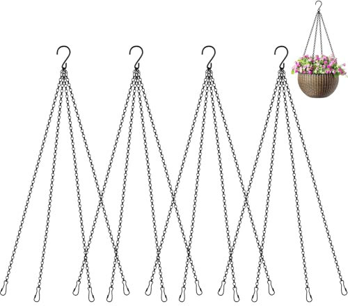 4 Pack,24.5 Inch Hanging Baskets Chain,Black Hanging Chain with 4 Hooks Flower Pot Chain Replacement Plant Hangers for Bird Feeders,Planters Wind Chimes and Decorative