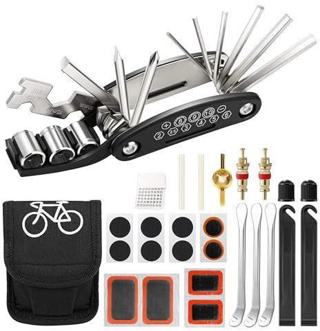 16 in 1 Multifunction Bike Tool Kit - Puncture Repair Kit for Road & Mountain Bikes