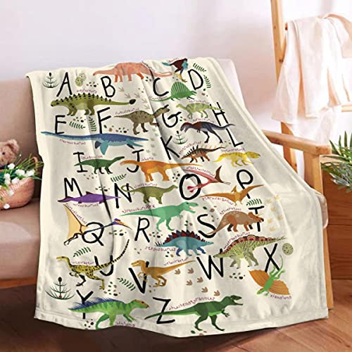 ABC Dinosaurier-Decken, superweich für Bett, Couch, Sofa, flauschig, warm, gemütlich, leicht, Überwurf für Freunde, Erwachsene, Damen, Herren, 127 x 101,6 cm, klein für Kinder