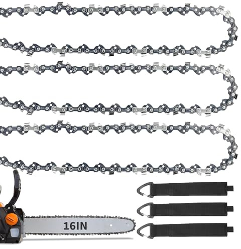 Chainsaw Chain - 3 Pack Replacement Chain for 16 Inch (40cm) Bar, 57 Drive Links, 3/8 LP .0.50 Gauge, Fits for Bosch, Black & Decker, Makita, Ryobi & More