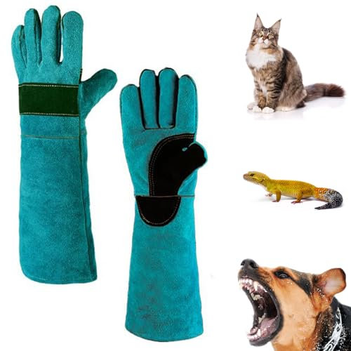 Pizsieat Animal Handling Gloves 45cm Leather Anti-Bite Protection for Gardening, Grooming, Dog Training, Welding, Cat Scratch - 1 Pair