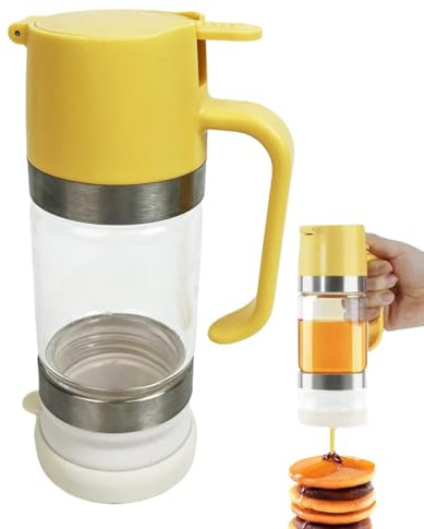 scyca Distributeur de miel en verre | Pot à miel en verre transparent de type poussoir anti-goutte Distributeur de sirop d'érable avec poignée - pour miel, sirop d'érable