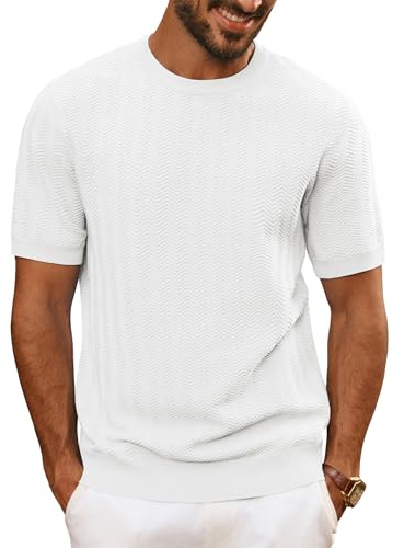 PJ PAUL JONES Mens T Shirt Crew Neck Summer Knitted Tee Shirt Short Sleeve | Heavyweight | Breathable | Highly elastic | Elegant | Retro