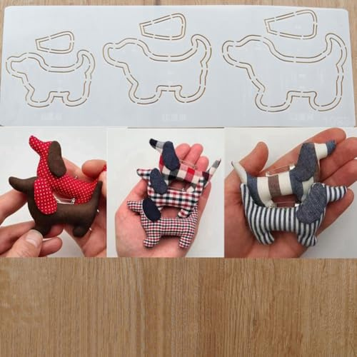 Niedliche Tierpuppen-Nähschablone, Quilt-Vorlagen, Zeichenvorlage, Tutorial, weicher Kunststoff, Stickvorlage, Patchworks, Handkonto, Quilt-Lineal für Bastelarbeiten, Kunst, 1093, drei Welpen
