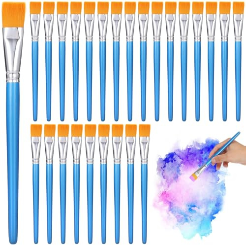 60 PCS 1 inch Flat Paint Brushes for Acrylic Painting - Watercolor Nylon Brushes, Bulk Paintbrushes with Comfortable Wooden Handle, Large Paint Brush for Painting, DIY Projects, Art Classes, Face Art
