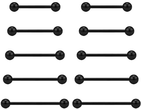 Besyvvin 10er Zungenpiercing Brustwarzenpiercing 12/14/16/18/20mm Chirurgenstahl Plastik Piercing Zunge Nippel Ring Silber Gold Schwarz