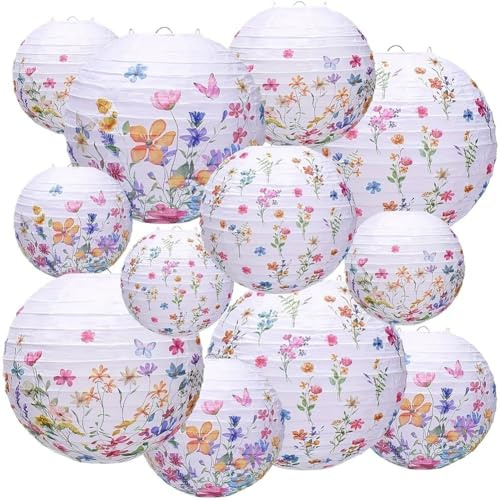 Juego De 12 Faroles De Papel Con Flores Silvestres, Decoraciones Florales Para Fiestas, Farolillos Redondos De Papel Con Flores, Kit De Farolillos De Flores Silvestres Para Primavera, Baby Shower,