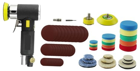 Anneome 1 Satz Pneumatische Poliermaschine Set mit Polierpads für Autopflege und Möbel Langlebig und Einfach zu Bedienen für Effektives Polieren und