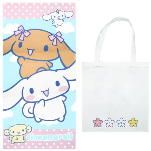 Toalla Microfibra Cinnamoroll 70×140 cm + Bolsa de Tela | Diseño Kawaii Azul con Bordado Cinnamoroll sobre Fondo Suave | Secado Rápido, Absorbente, Ligera y Práctica para Playa o Piscina