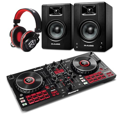 Numark Mixtrack Platinum FX DJ Controller and M-AUDIO BX4 Pair Studio Monitors with Headphones for Studio Recording, Music Production, Podcasting, Streaming