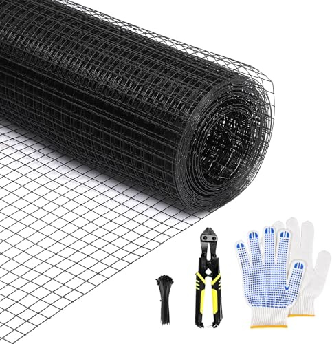 Black Hardware Cloth 24in x 50ft – 19 Gauge Vinyl Coated Steel Wire Mesh Roll, 1 Square Welded Fence for Chicken Coop, Garden Barrier, Animal Control, Outdoor Pet Enclosure, Rodent Proofing