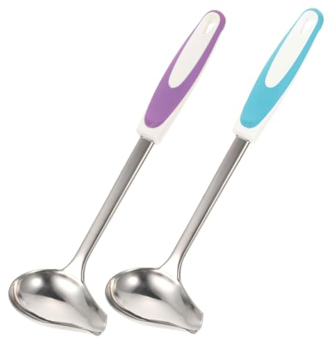 DIYEAH 2 piezas Cuchara para Salsa de Acero Inoxidable Pequeña con Goteo Mango Ergonómico Utensilio de Cocina Resistente y Pulido Manualmente para Servir Aceites y Salsas