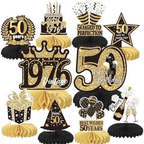 Xsstarmi 10 Pack Happy 50th Birthday Honeycomb Centerpieces Decor Best Whish Thirty Hello Straight Outta 1976 Table Toppers Decoration for Cheers to 50 Birthday Party DIY Decorations Supplies