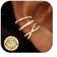 Chriscoco 3 st öronmuff silver 925 öronklämmor dam utan hål klämma örhängen falska örhängen set 14K förgyllda öronklämmor falsk helix piercing brosk wrap öronmanschett, Silver, Ingen ädelsten
