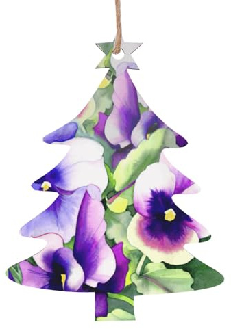 Wooden Christmas Pansy Perfection Print Ornaments,Xmas Tree Decorations,4 Designs-Angel,Xmas Tree,Snowman,Bell