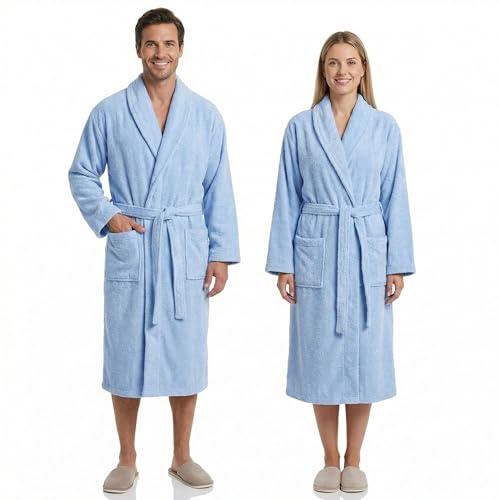 BOSKIMO Badrock Unisex 100 % bomull OEKO-TEX – morgonrock för män och kvinnor – amerikansk curl 420 gsm – mjuk och mycket absorberande, Blå, XXL