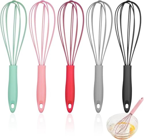 lrgnixs 5 stycken visp silikon, silikontrådar ballongvisp, non-stick beläggning, kök visp för blandning, visp, skumning och omrörning, 5 färger