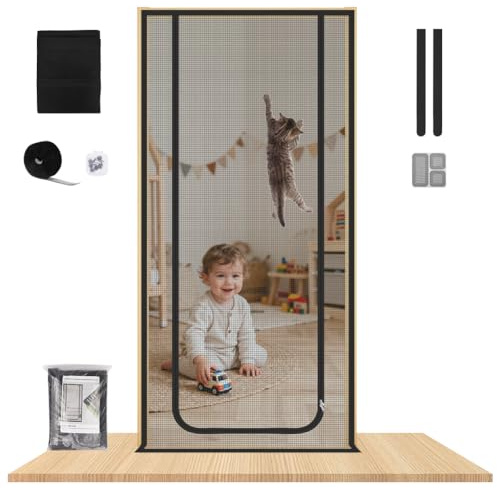 NUTKIT 100*210cm Porta Zanzariera per Gatti,Porta a Rete con Chiusura Lampo
