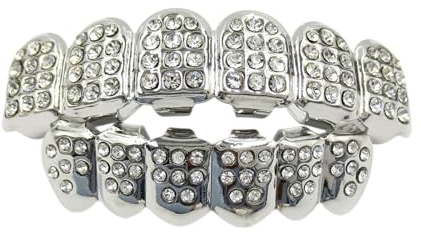 Karneval Festival Zahnschmuck – Gold platinierte Zahn-Grills verstellbar, für Hip Hop Party, Bühne & Kostüm, dekorativer Mundschmuck aus hautverträglichem Material