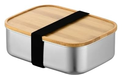 DHYUACN Caja De Madera Para Bento Fiambrera de acero inoxidable con tapa madera,Caja Bento grande 1 rejilla, Sushi for estudiantes trabajadores, picnic al aire libre(1500ML 1Grid)