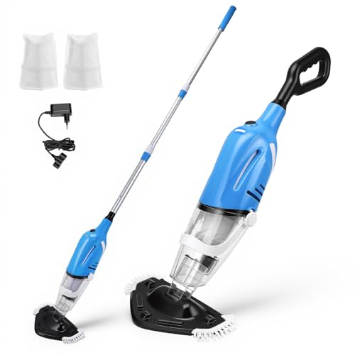 Aspirapolvere Piscina, Aspiratore Piscina Ricaricabile con Aspirazione Potente 40 L/min, Aspirafango Piscina con Asta Telescopica da 131 a 199cm, Sensore Automatico, Testina a 2 Spazzole per Piscine