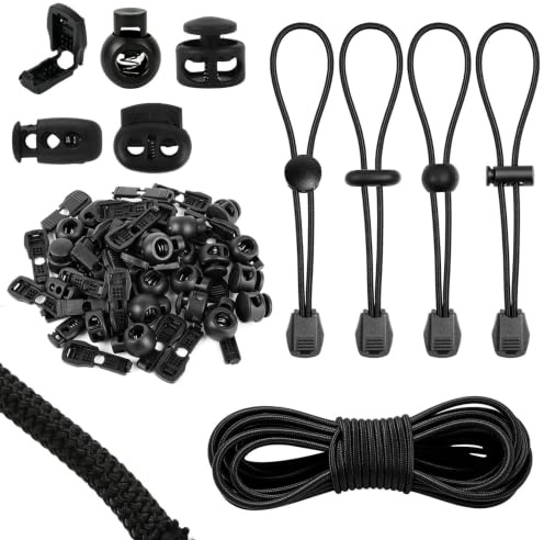 10M elastisk 3mm gummisnodd – med 40 stopp & 40 klämmor | Rund gummisnöre för dragsko – perfekt för ryggsäckar, tält, regnkläder och andra utomhusprylar.