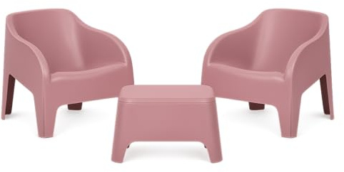 Toomax Kit 2 Poltrone Petra + Tavolino Petra Rosa Antico, set da giardino con 2 poltrone (79x76,5x70 cm) e tavolino con vano da 21 litri, in resina resistente ai raggi UV per interno ed esterno