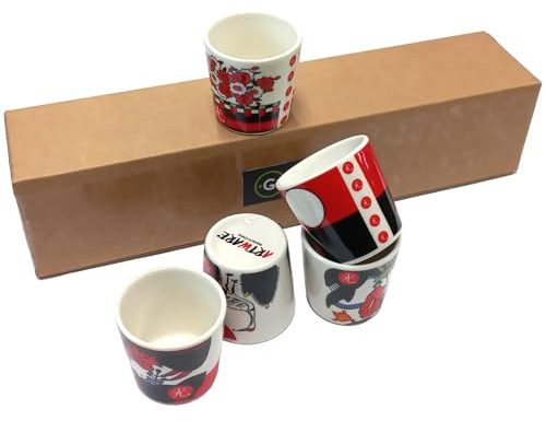 GARASANI 5 Pack Soju Shot Glasses with Korean Traditional Flower Card Game Print Hwatu Korean Soju, Whiskey, Tequila, Vodka, Espressos