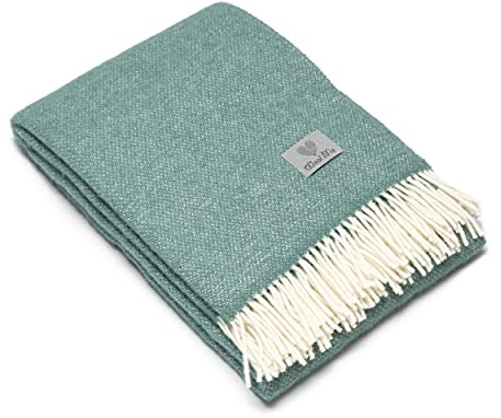Linenme WoolMe Decke aus 100% Wolle von Roberto, Überwurfdecke für Bett, Tagesdecke für Sofa, Einzelbett, Doppelbett, gemütlich, warm, Überwurf für große Sofas, 130 x 200 cm, Spa-Grün