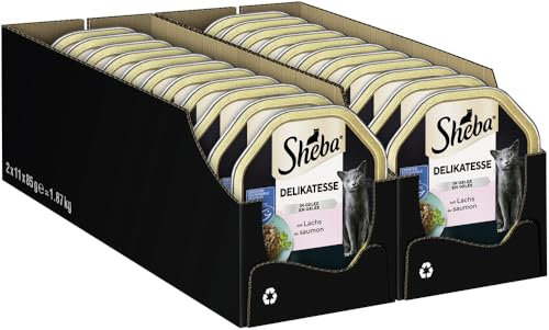 Sheba Schale Nassfutter für Katzen Delikatesse in Gelee mit Lachs 2 x 11 x 85g