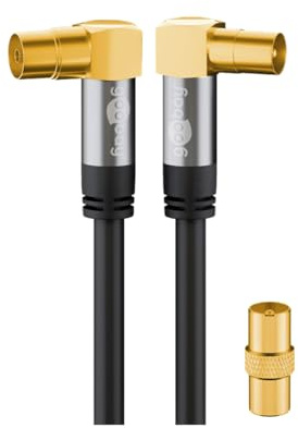 Goobay 70464 - Cavo antenna televisiva ad angolo, presa coassiale 90°, spina coassiale 90°, 135 dB, 4 schermature, placcato oro, nero (3 m)