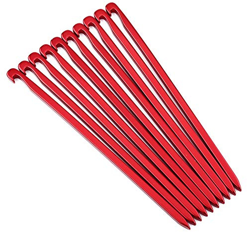 Zelt Stake, 10pcs 16cm / 6,29 Zoll Aluminium Outdoor Heavy Duty Rostfreie Zeltheringe Zelt Rock Stakes Pegs Nägel für Camping Camp Markise Baldachin Zubehör(Rot)