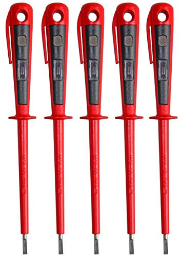 H+H Werkzeug 45900 5 x 45900 Europrüfer/Spannungsprüfer/Phasenprüfer bis 250V GS geprüft nach VDE 0680 Made in Germany, rot/schwarz, 190 mm