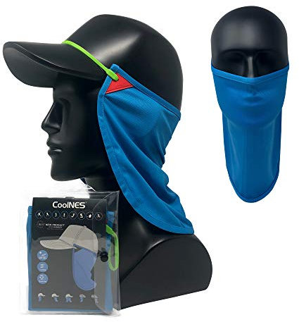 CoolNES Patent 2 in 1 Sonnenschutz für Nacken und Gesicht | Abnehmbar & Einheitsgröße Kopfband Nackenschutztücher für Kappen | UVB 50+ | 5 Farben | 2019 Version (Sky)