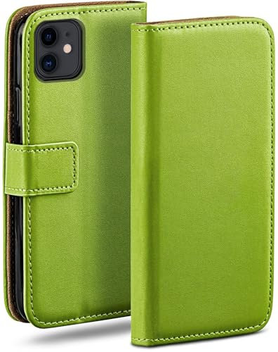 moex Klapphülle für iPhone 11 Hülle klappbar, Handyhülle mit Kartenfach, 360 Grad Schutzhülle zum klappen, Flip Case Book Cover, PU Leder Handytasche, Grün