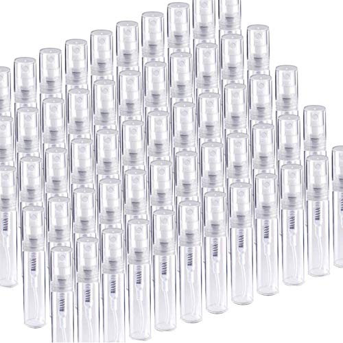 FANDAMEI 60 PCS 3ml Parfumzerstäuber Nachfüllbar Zerstäuber Sprühflasche, Parfum Zerstäuber für Unterwegs, Leere Sprühflasche Klein Fläschchen Sprayflasche Parfüm Abfüller aus Kunststoff, 60 X 3ML