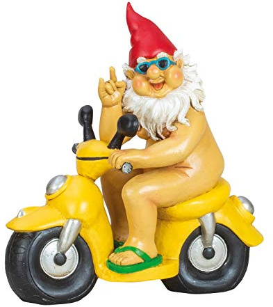 Nackter Zwerg auf dem Roller FKK lustiger Gartenzwerg H 28 cm