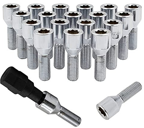 Wheel Accessories Parts Set of 20 Chrome 12x1.5 Socket Tuner Lug Bolts Cone Seat Acorn 8 Point Tuner 24mm Shank Length Small Diameter Wheel Lug Bolts with Dual Hex Key (20, Chrome, M12x1.5)