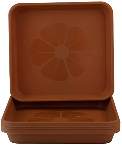 Home Garden Ornaments – Quadratische Blumentopf-Untersetzer, Set aus 5 eckigen Auffangschalen für Pflanzkübel, den Außen- und Innenbereich Groß (Terrakottafarbe, 29 cm außen / 25,2 cm innen)