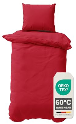 Müskaan Renforcé Bettwäsche 135x200 cm Baumwolle, Rot – Bettbezug Set 2 teilig mit Kissenbezug 80x80, 100% Baumwolle Atmungsaktiv, Deckenbezug mit Reißverschluss, Bettwäsche Allergiker geeignet
