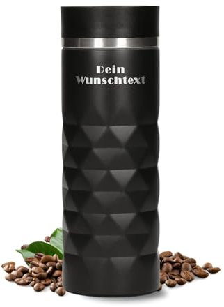 Personalisierter Thermobecher 450 ml - doppelwandiger Edelstahl Kaffeebecher to go - auslaufsicherer 360 Grad Deckel - Geschenkidee zu Weihnachten - Travel Mug hält Getränke lange warm