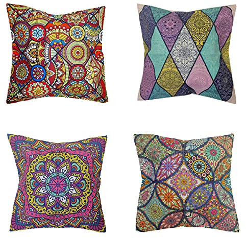Kissenbezüge 45x45cm 4er Set Moderne Mandala Kissenhülle Culture Ethnische Dekorative Kissenbezug Baumwolle Leinen Sofakissenbezug für Sofa Auto Büro Schlafzimmer Home Dekor