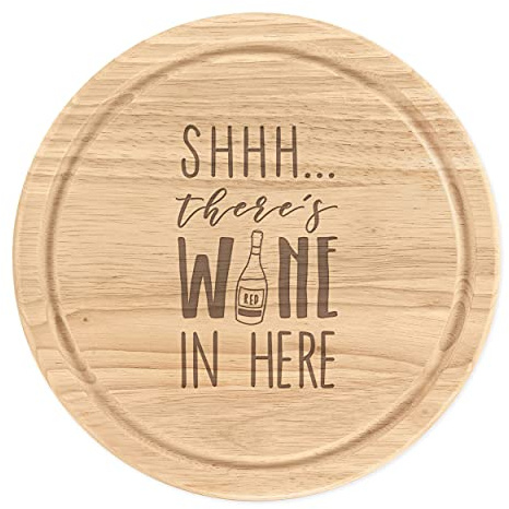 Shhh Hay Vino Aquí Rojo Madera para Picar Tabla de Quesos Redondo 25cm