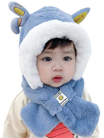 Vobozeany Baby Mädchen Jungen Schalmütze Schal Warm Niedlich Wintermütze mit Ohren Plüsch Schlupfmütze Beanie Mütze für Kinder Mädchen Junge 1-5 Jahre